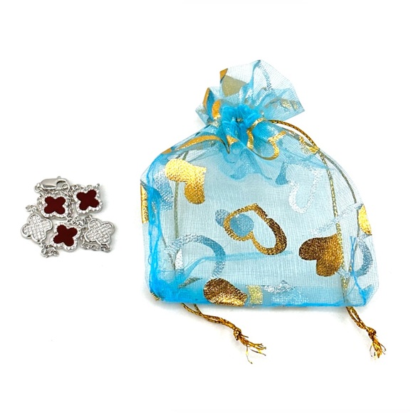 925 Solid Sterling Silver Luxury Maroon Red Clover Bracelet - Picture 5 of 5